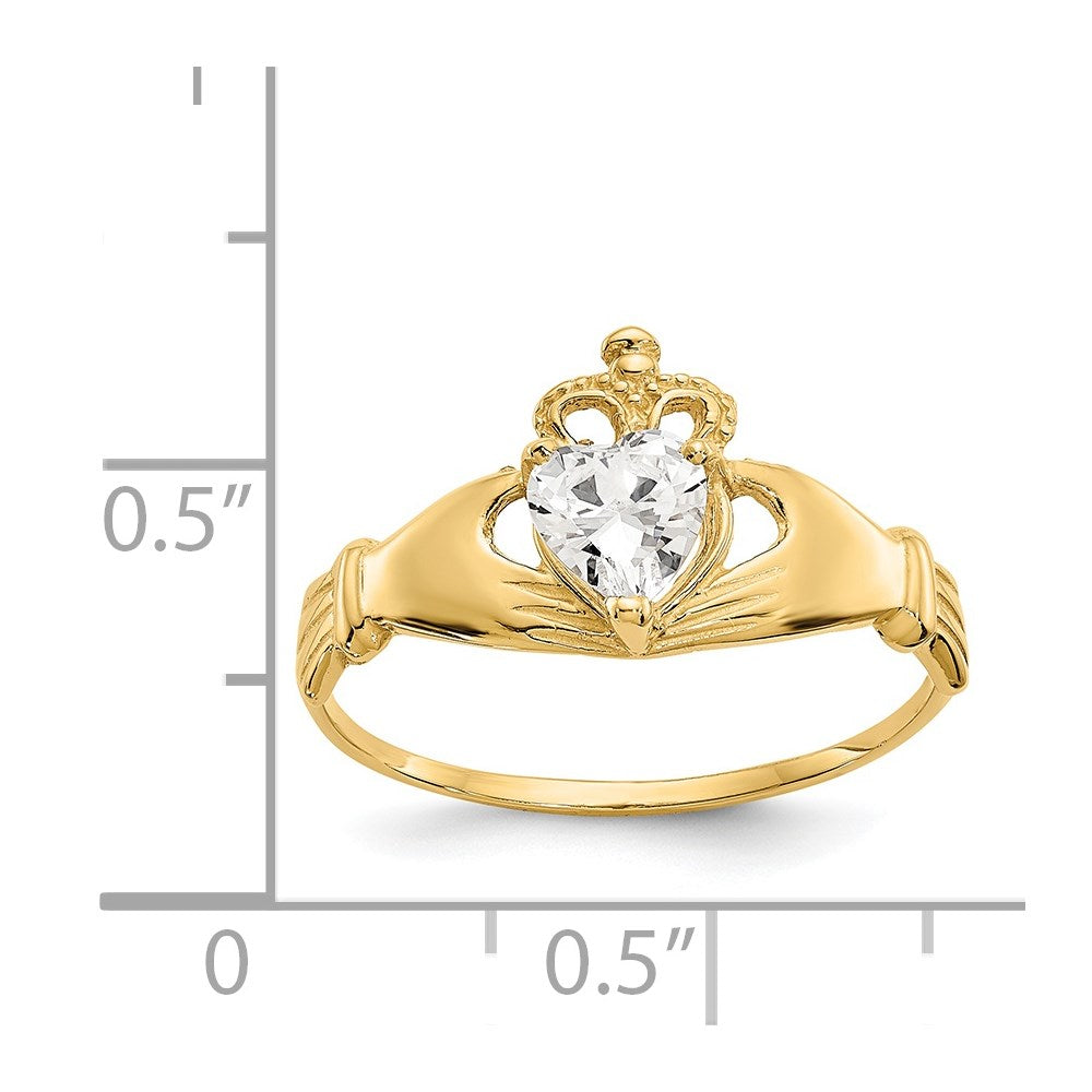 14K Gelbgold Zirkonia April Geburtsstein Claddagh Herz Ring