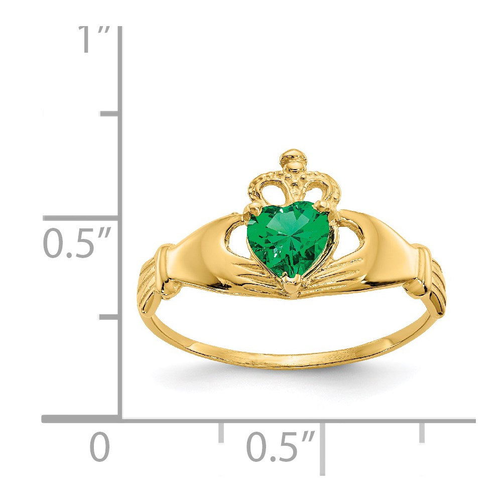 14K Gelbgold Zirkonia May Geburtsstein Claddagh Herz Ring