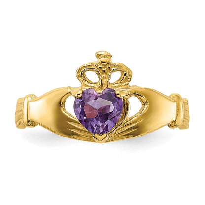 14K Gelbgold Zirkonia June Geburtsstein Claddagh Herz Ring