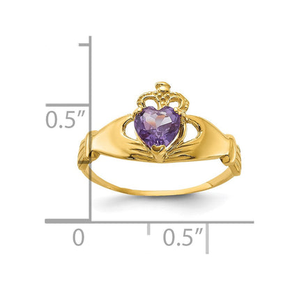 14K Gelbgold Zirkonia June Geburtsstein Claddagh Herz Ring