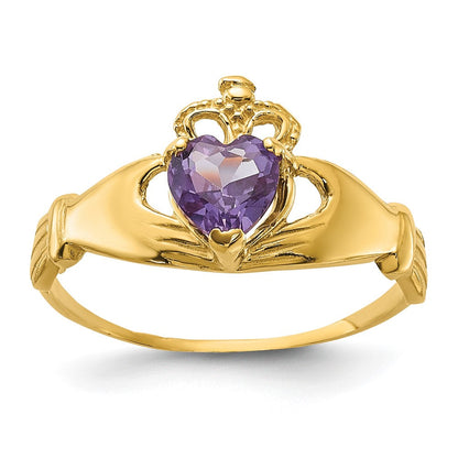 14K Gelbgold Zirkonia June Geburtsstein Claddagh Herz Ring