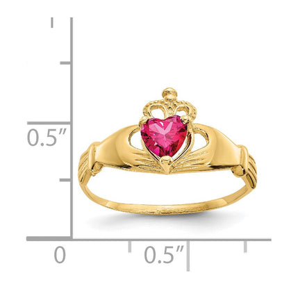 14K Gelbgold Zirkonia July Geburtsstein Claddagh Herz Ring