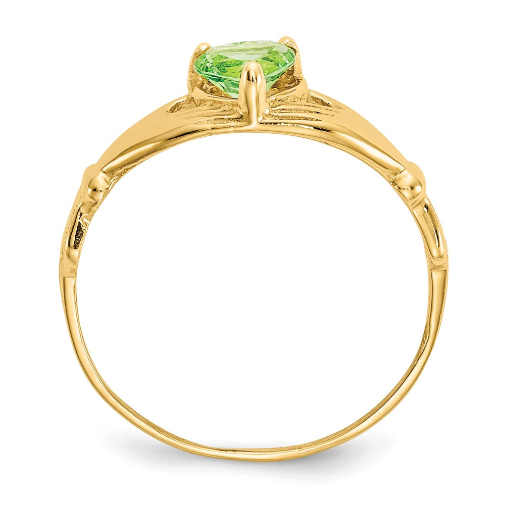 14K Gelbgold Zirkonia August Geburtsstein Claddagh Herz Ring