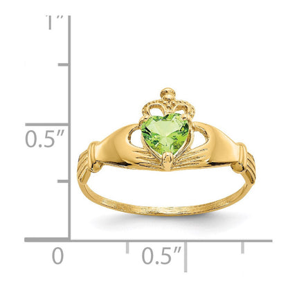 14K Gelbgold Zirkonia August Geburtsstein Claddagh Herz Ring