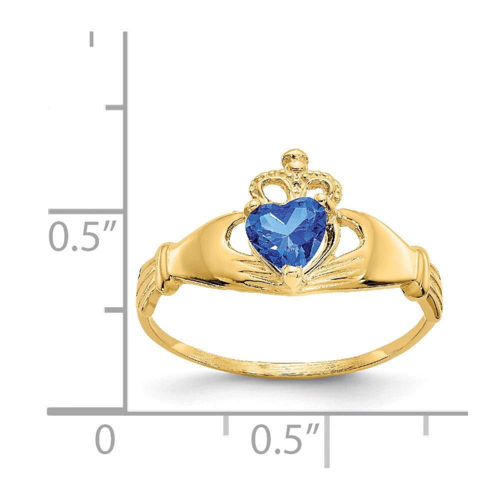 14K Gelbgold Zirkonia September Geburtsstein Claddagh Herz Ring