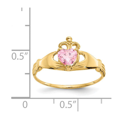 14K Gelbgold Zirkonia October Geburtsstein Claddagh Herz Ring