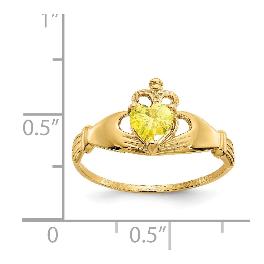 14K Gelbgold Zirkonia November Geburtsstein Claddagh Herz Ring