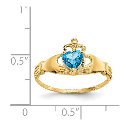 14K Gelbgold Zirkonia December Geburtsstein Claddagh Herz Ring