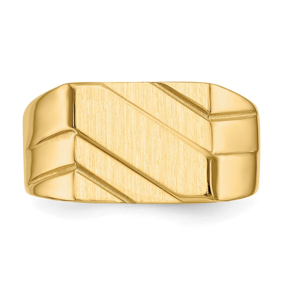 14K Gelbgold Siegelring für Herren mit diagonalem Design, 13,0x11,0 mm, offene Fassung