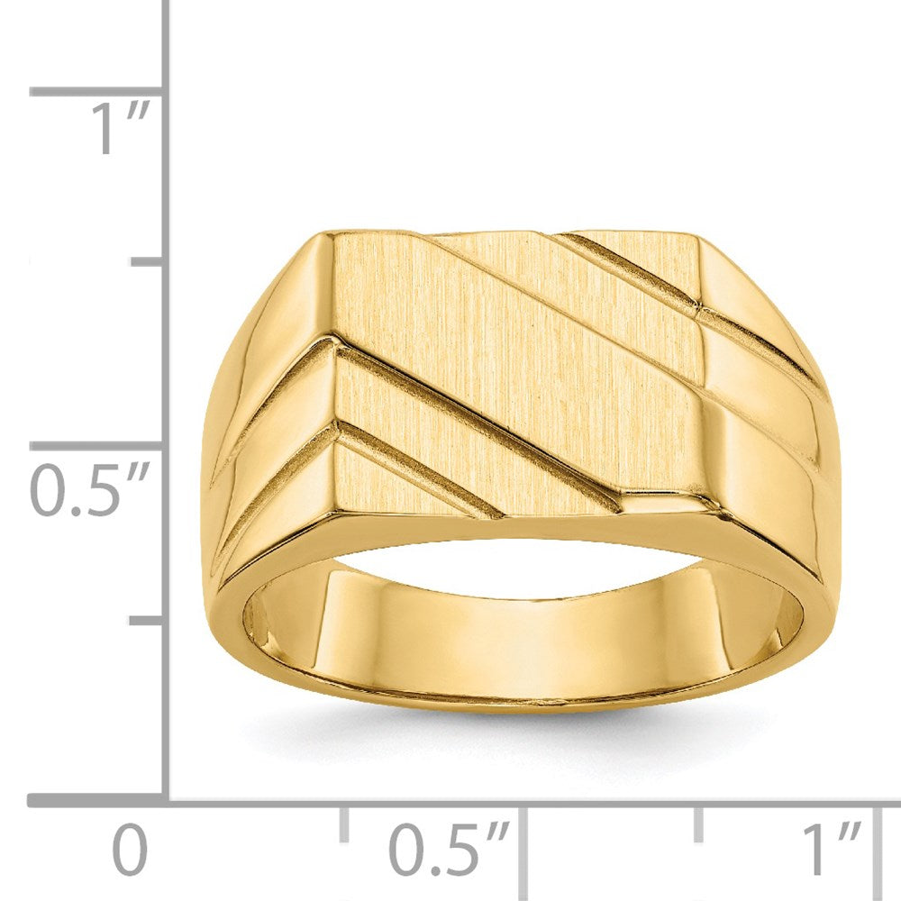 14K Gelbgold Siegelring für Herren mit diagonalem Design, 13,0x11,0 mm, offene Fassung