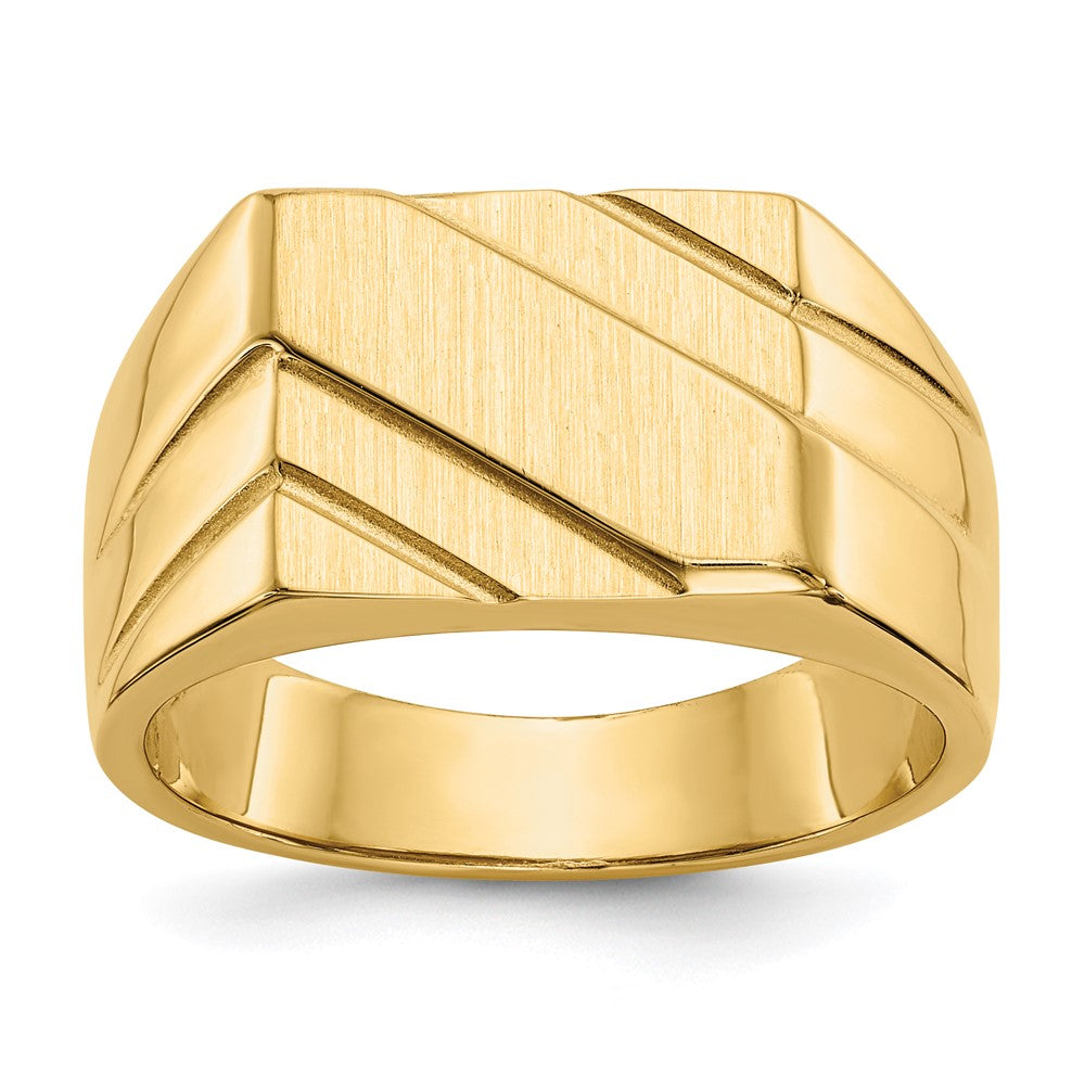 14K Gelbgold Siegelring für Herren mit diagonalem Design, 13,0x11,0 mm, offene Fassung