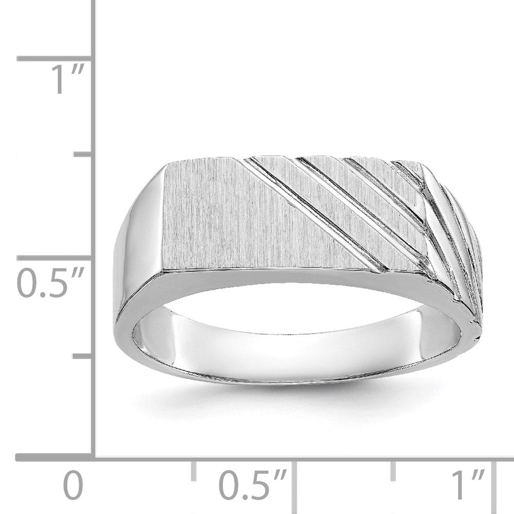 14K Weißgold Siegelring für Herren mit offenem Boden, 7,5 mm x 16,3 mm