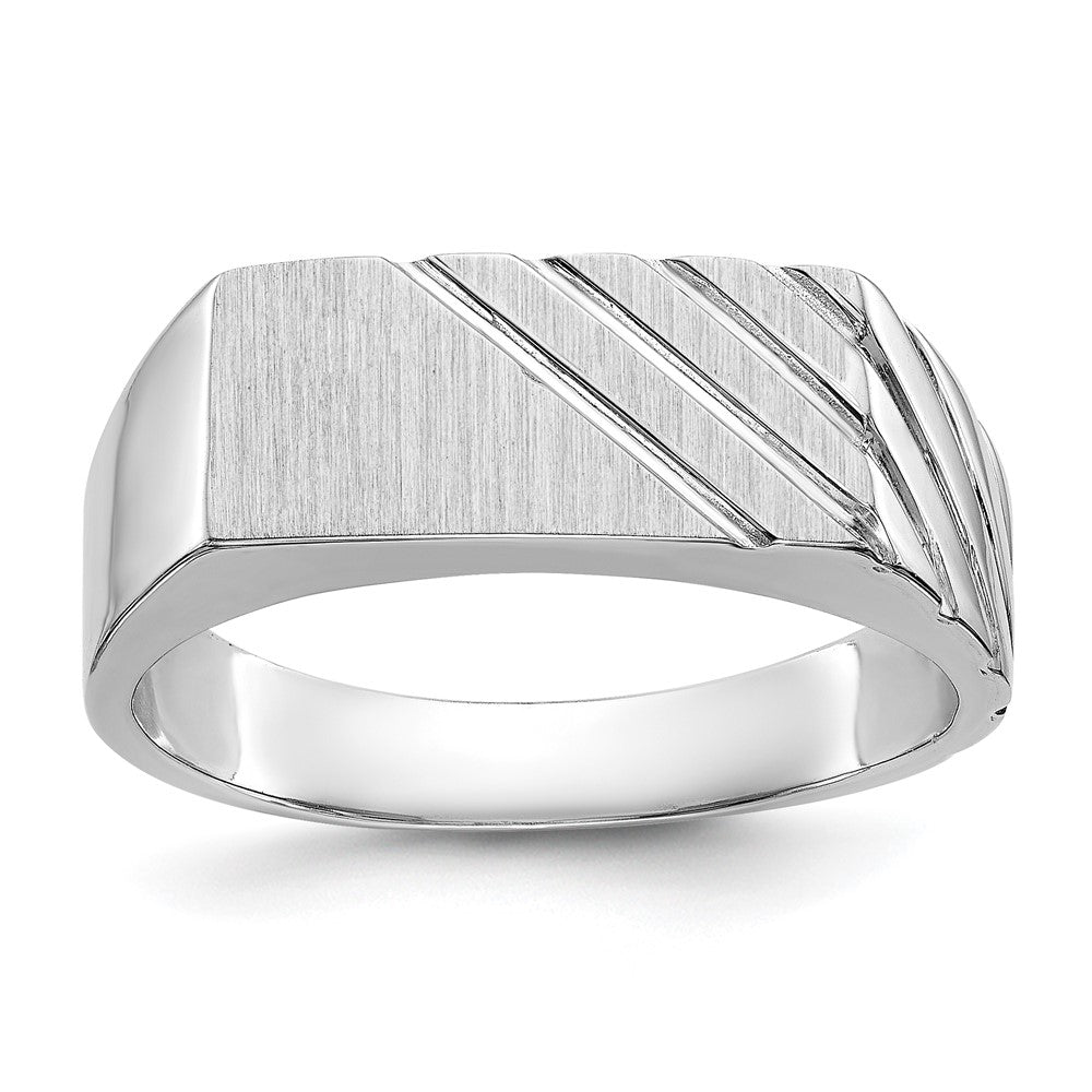14K Weißgold Siegelring für Herren mit offenem Boden, 7,5 mm x 16,3 mm
