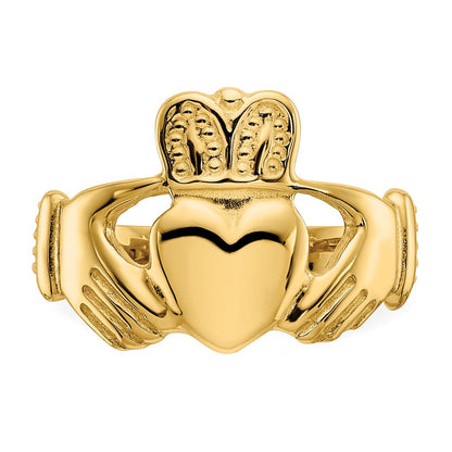 14K Gelbgold Polierter Damen Claddagh-Ring