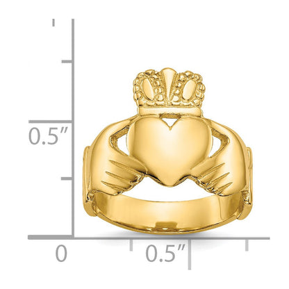 14K Gelbgold polierter Claddagh-Ring für Damen