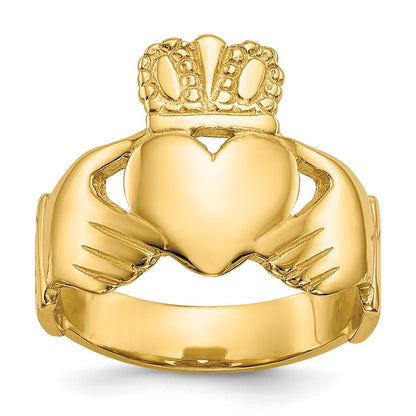 14K Gelbgold polierter Claddagh-Ring für Damen