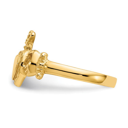 14K Gelbgold polierter Damen-Claddagh-Ring