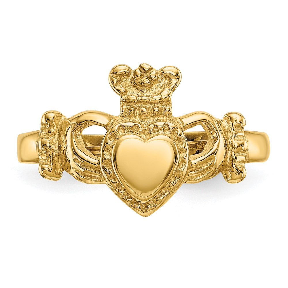 14K Gelbgold polierter Damen-Claddagh-Ring