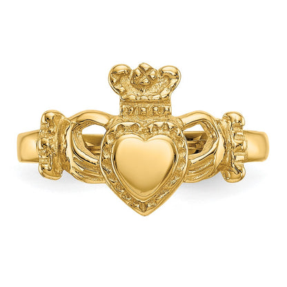 14K Gelbgold polierter Damen-Claddagh-Ring