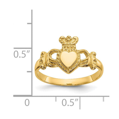 14K Gelbgold polierter Damen-Claddagh-Ring