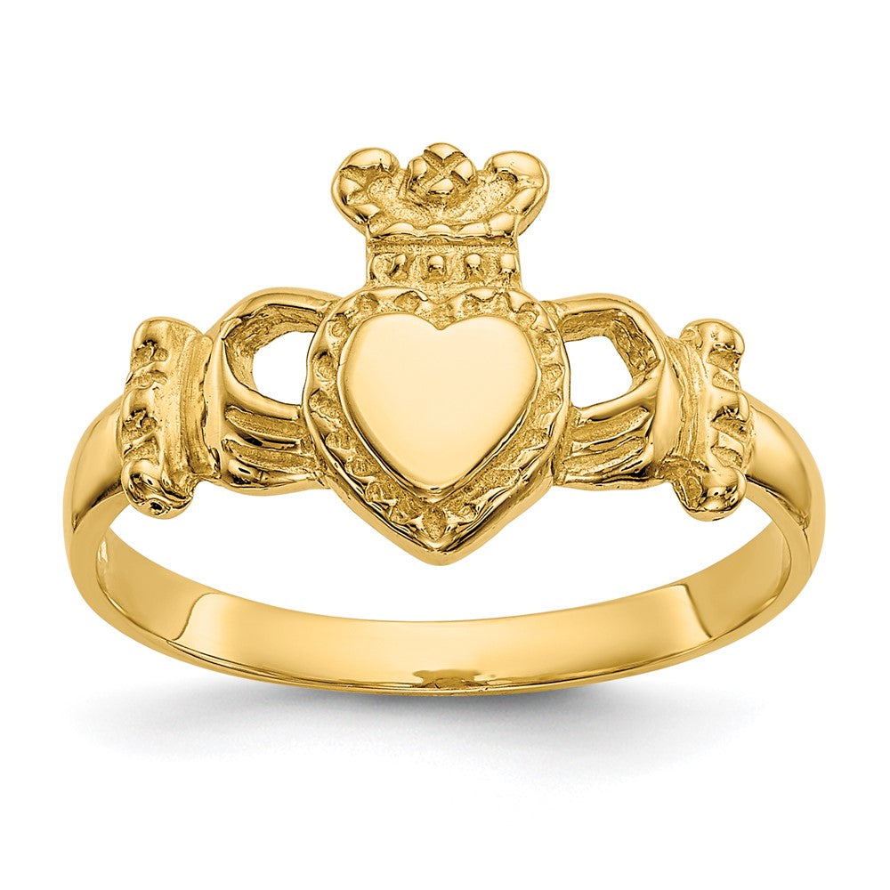 14K Gelbgold polierter Damen-Claddagh-Ring