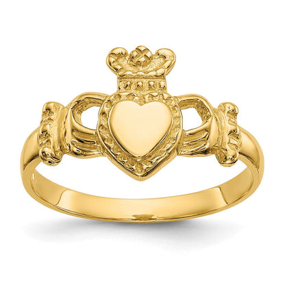 14K Gelbgold polierter Damen-Claddagh-Ring