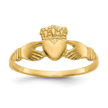 14K Gelbgold Polierter Damen-Claddagh-Ring
