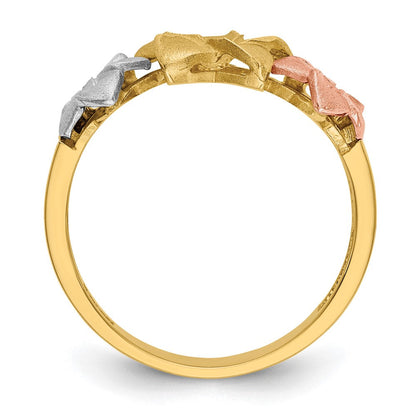 14K Tricolor-Gold Plumeria-Ring