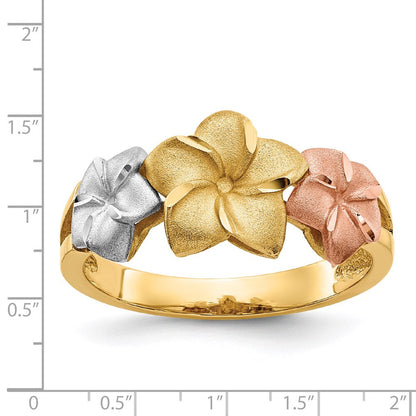 14K Tricolor-Gold Plumeria-Ring