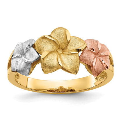 14K Tricolor-Gold Plumeria-Ring