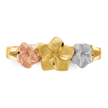 14K Tricolor-Gold Plumeria-Ring