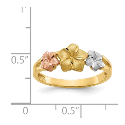 14K Tricolor-Gold Plumeria-Ring