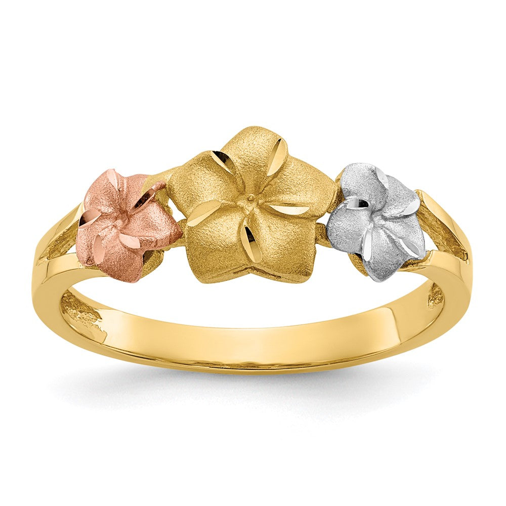 14K Tricolor-Gold Plumeria-Ring