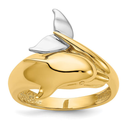 14K Bicolor Gold Delfin Ring, poliert