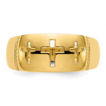 14K Gelbgold polierter Ring mit Rhodium-Ausschnitt und 3 Kreuzen