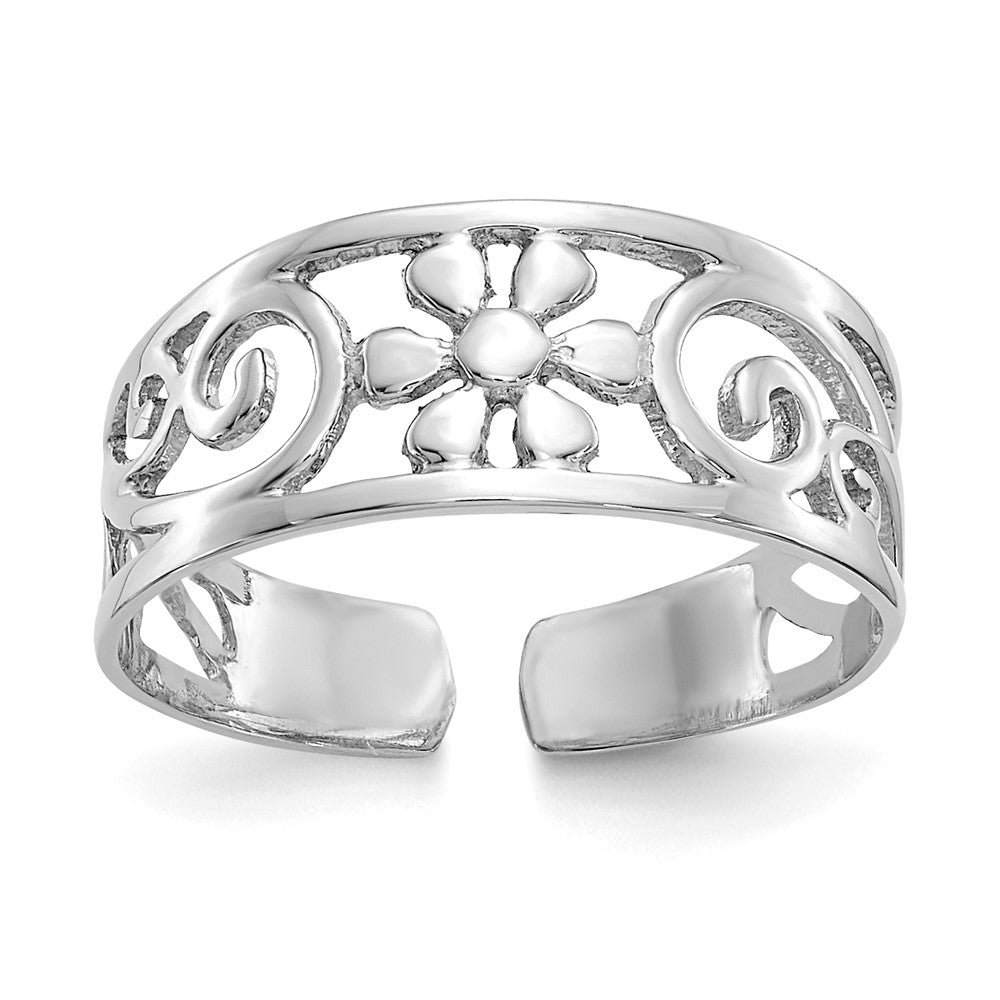 14K Weißgold Blumen Zehenring