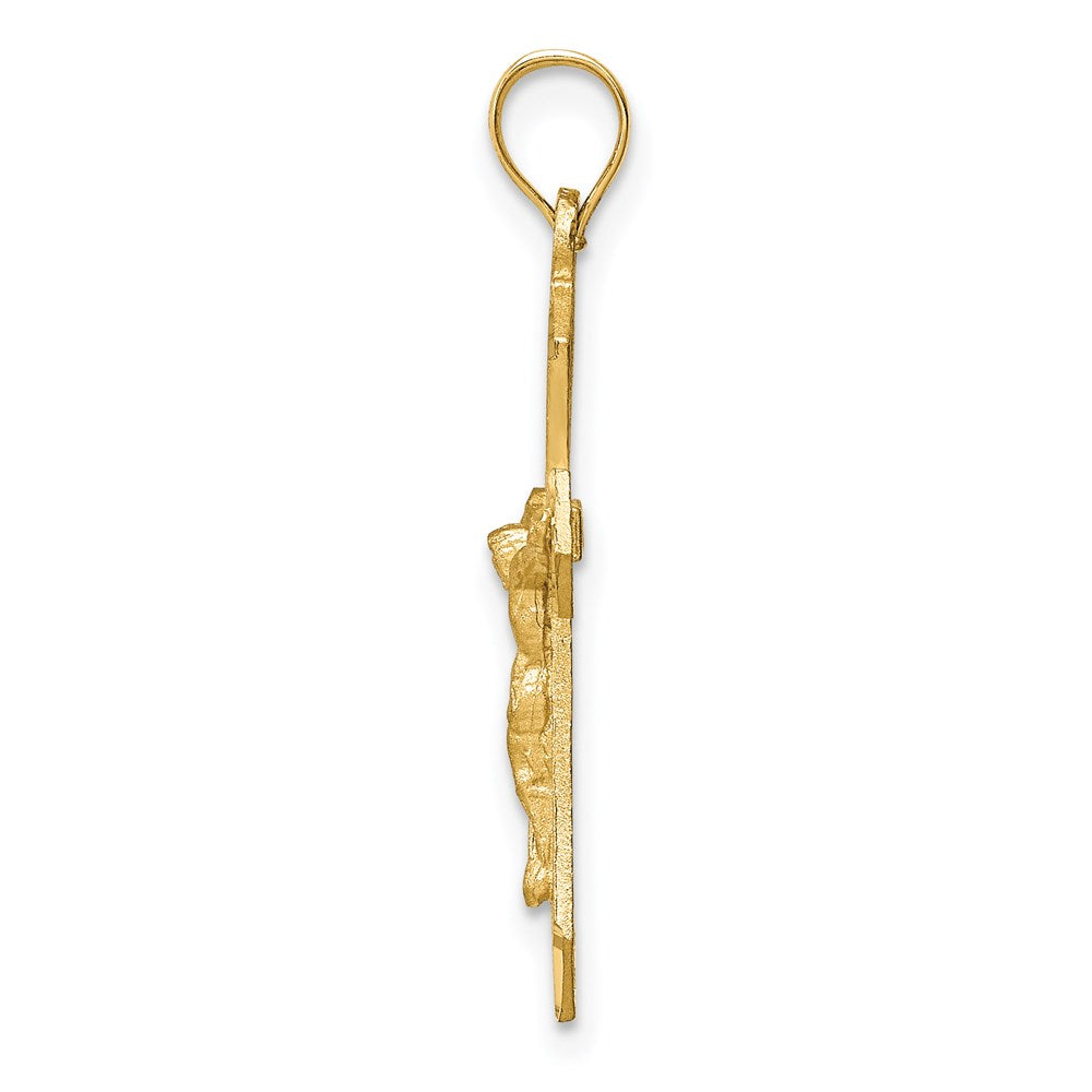 14K Gelbgold Kruzifix-Charm, satiniert und diamantiert