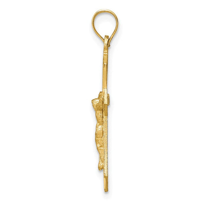 14K Gelbgold Kruzifix-Charm, satiniert und diamantiert