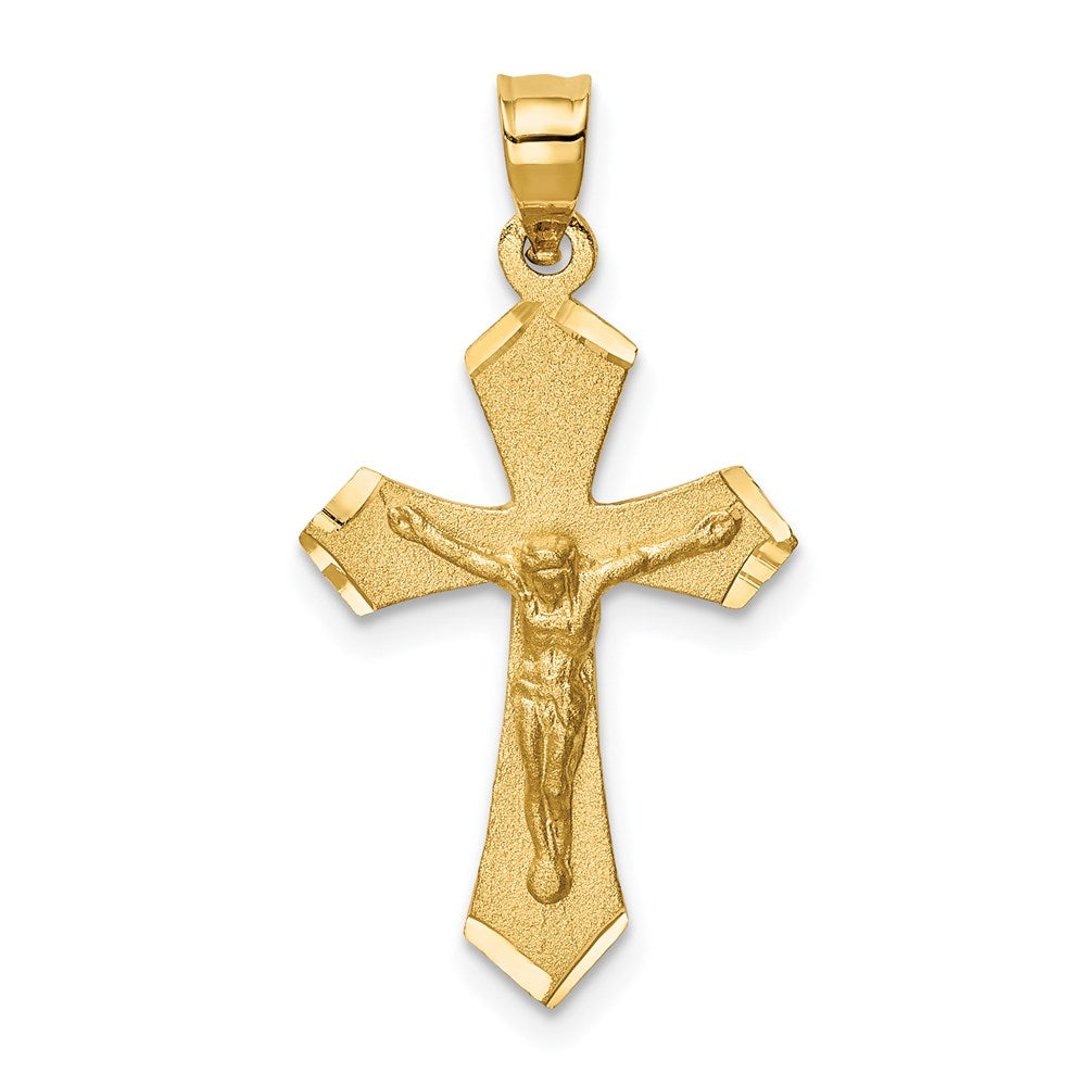14K Gelbgold Kruzifix-Charm, satiniert und diamantiert
