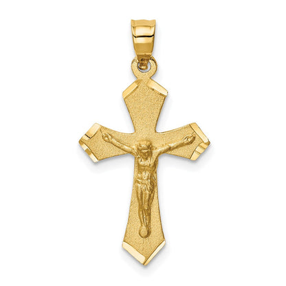14K Gelbgold Kruzifix-Charm, satiniert und diamantiert