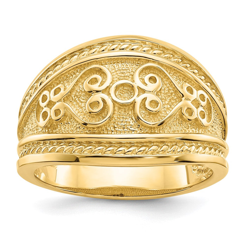 14K Gelbgold Ring mit poliertem Schnörkelmuster