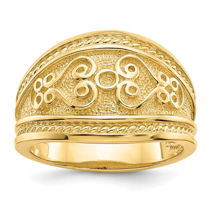 14K Gelbgold Ring mit poliertem Schnörkelmuster