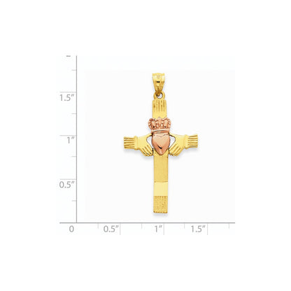 14K Roségold Zweifarbiges Gold Claddagh-Kreuz-Anhänger