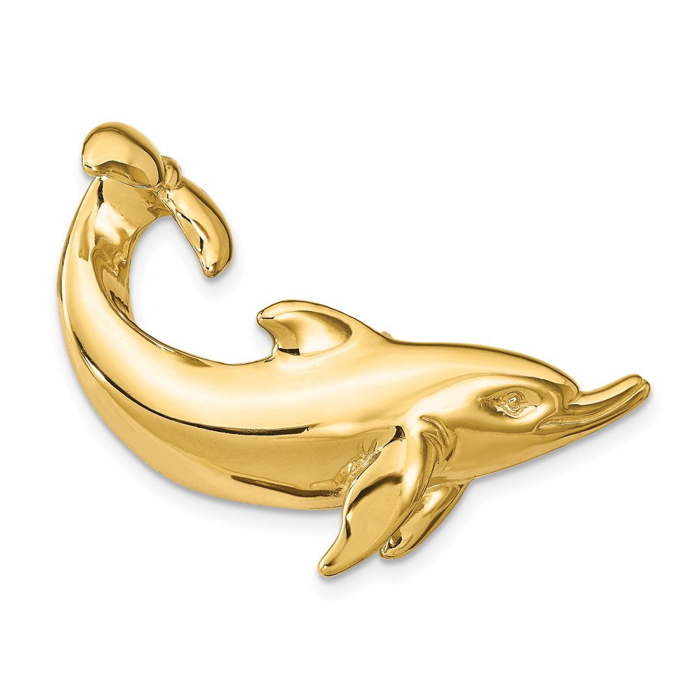 14K Gelbgold Delfin mit Schwanz Up Anhänger