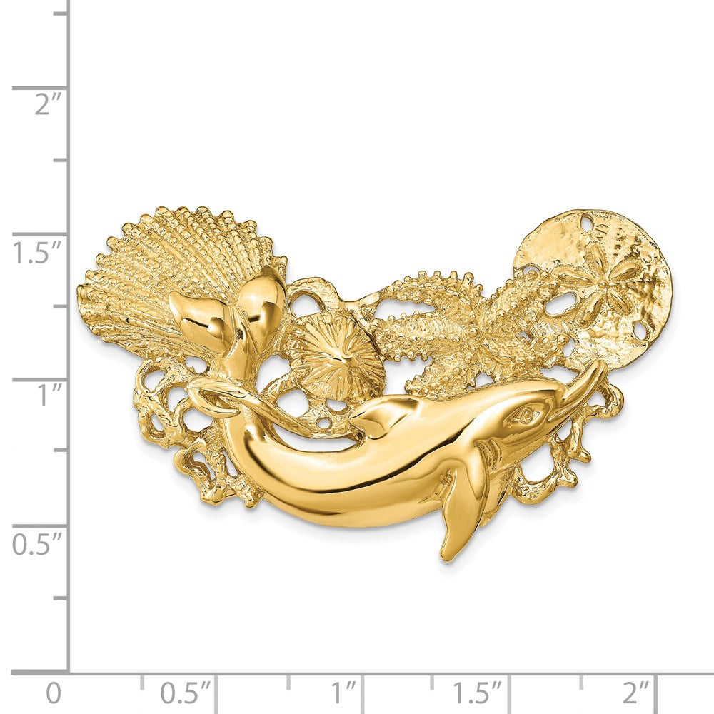 14K Gelbgold Delfin und Muschel Cluster Anhänger