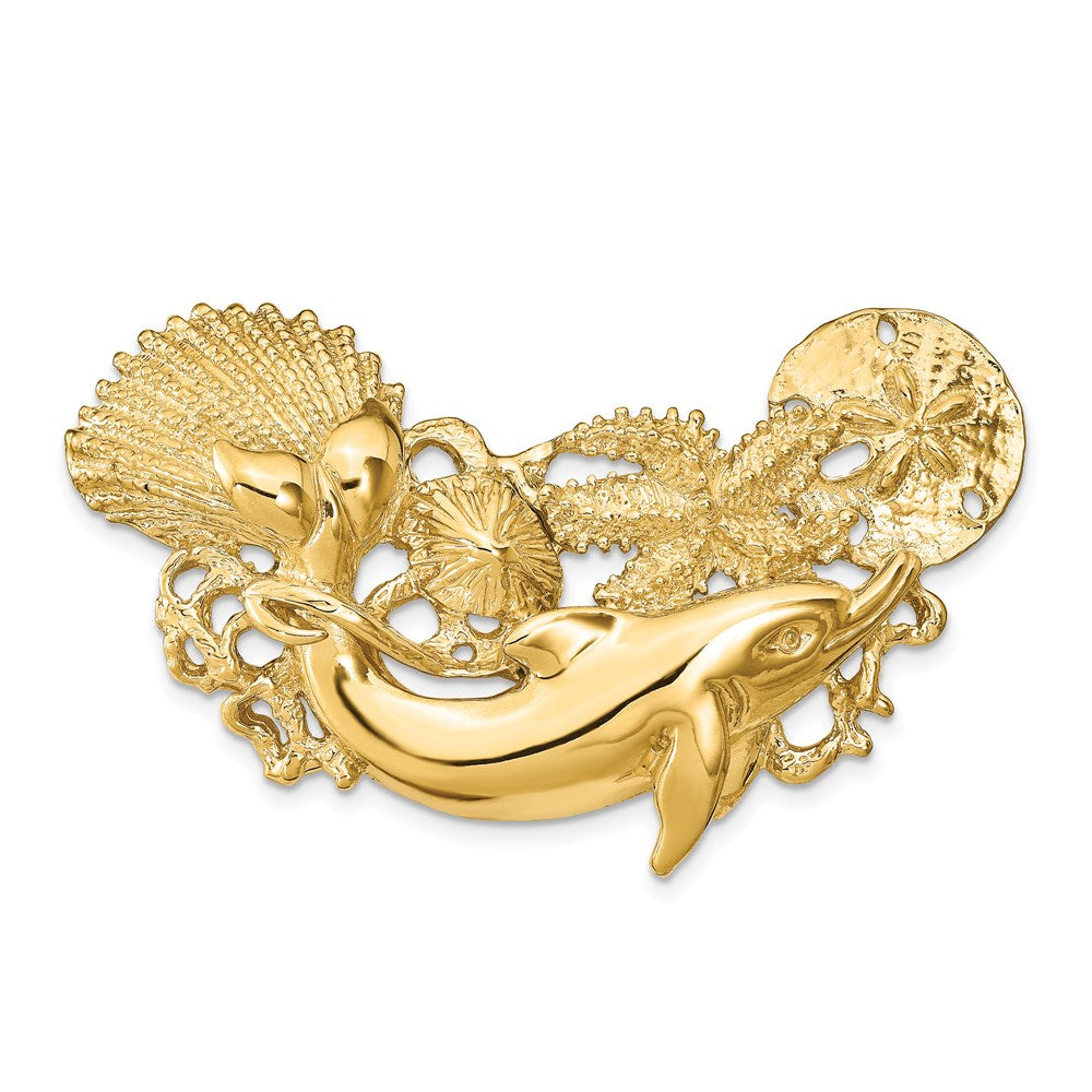 14K Gelbgold Delfin und Muschel Cluster Anhänger