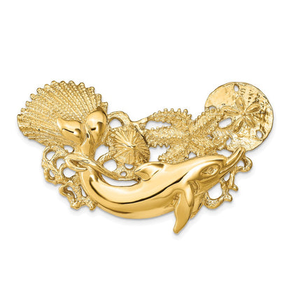 14K Gelbgold Delfin und Muschel Cluster Anhänger