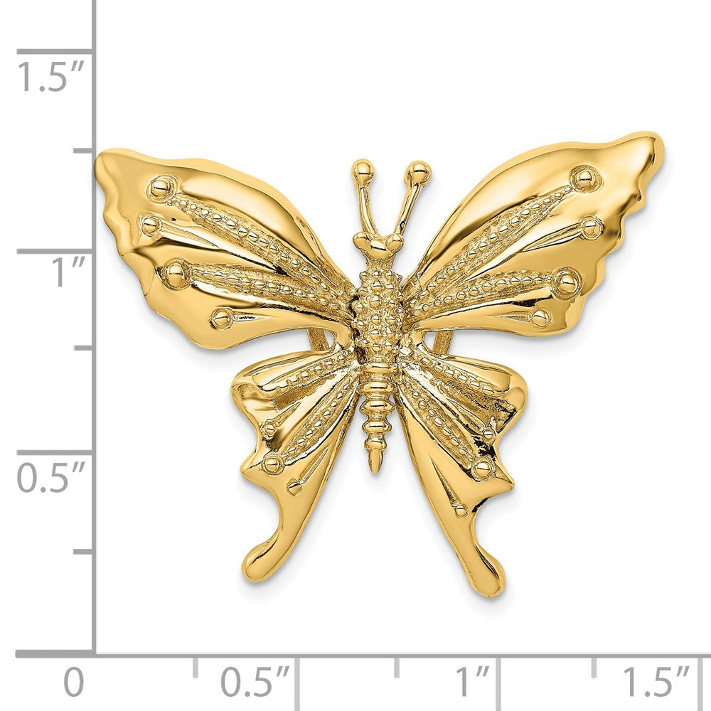 14K Gelbgold Polierter und Perlenbesetzter Schmetterling-Gleitcharm