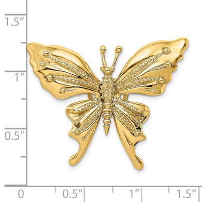 14K Gelbgold Polierter und Perlenbesetzter Schmetterling-Gleitcharm