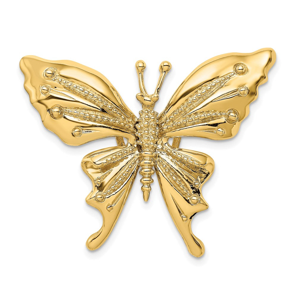 14K Gelbgold Polierter und Perlenbesetzter Schmetterling-Gleitcharm